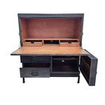 Pottery Barn Industrial Ludlow Black Leather Steamer Trunk Secretary Desk