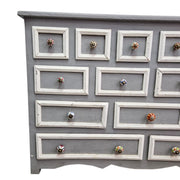 Hand-Painted Grey and White Multi-Drawer Solid Wood Apothecary Chest