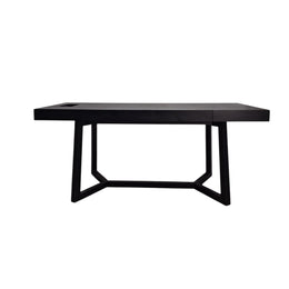 Modern Black Wood Desk with Geometric Base and Two Drawers
