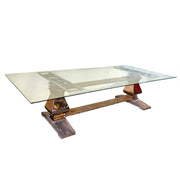 Sculptural Glass and Metallic Chrome Base Rectangular Dining Table