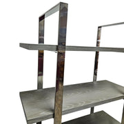 Contemporary Grey Wood and Polished Chrome 4-Tier Bookshelf