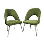 Sculptural Olive Green Velvet Cutout Dining Chairs with Chrome Legs