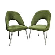 Sculptural Olive Green Velvet Cutout Dining Chairs with Chrome Legs