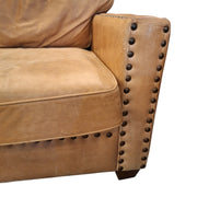 Timeless Tan Leather Sofa with Brass Accents by THE ONE