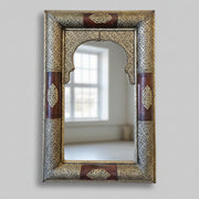 Exquisite Moorish Hand-Carved Camel Bone and Embossed Metal Moroccan Mirror