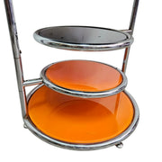 Funky Space Age Chrome and Orange Tiered Swivel Side Table