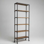 Industrial 6-Tier Reclaimed Wood and Iron Pipe Bookshelf