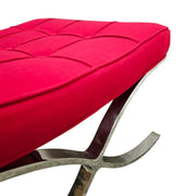Mid-Century Red Fabric Barcelona Style Chair and Ottoman