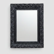 Ornate Rococo Style Matte Black Carved Upcycled Wall Mirror