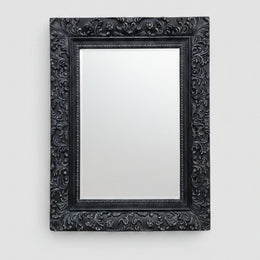 Ornate Rococo Style Matte Black Carved Upcycled Wall Mirror