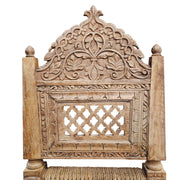 Hand-Carved Rustic Wood Chair with Jute Weave Seat