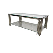 Sculptural Chrome and Glass Two Tier Rectangular Coffee Table