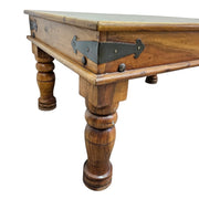 Grounded Indian Style Solid Timber Coffee Table with Inset Hand Painted Ceramic Tiles