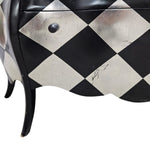 Hollywood Regency Black & Silver Harlequin Bombé Chest