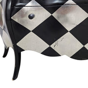 Hollywood Regency Black & Silver Harlequin Bombé Chest