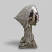 Avant-Garde Metallic Silver Glazed Ceramic Female Bust Art Sculpture