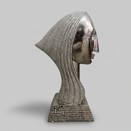 Avant-Garde Metallic Silver Glazed Ceramic Female Bust Art Sculpture