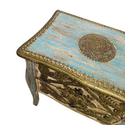 Artisan Carved Bohemian Nightstand in Distressed Blue & Gold