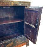 Antique Chinese Red Lacquer Hand Painted Small Side Cabinet