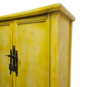 Vintage-Style Distressed Yellow Chinese Wedding Cabinet
