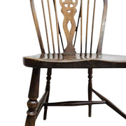 Antique English 19th Century Windsor Wheelback Solid Wood Dining Chair