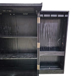 Traditional Black Chinese Wooden Bar Cabinet with Brass Medallion