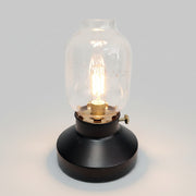 Ikea Industrial Style Matte Black Metal and Glass Hurricane Table Lamp