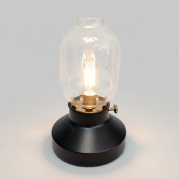 Ikea Industrial Style Matte Black Metal and Glass Hurricane Table Lamp