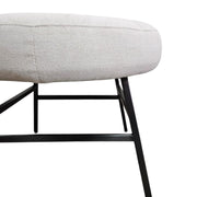 Minimalist Off White Fabric Round Footstool with Tapered Black Metal Legs