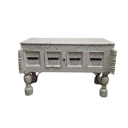 Artisan Carved Whitewashed Console Table