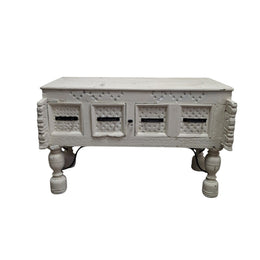 Artisan Carved Whitewashed Console Table