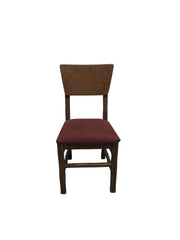 Rustic Wood Chair with Rattan Back and Upholstered Seat