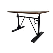 Industrial Crank Adjustable Height Dark Wood Writing Desk