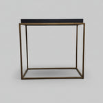 Marina Home Industrial Brass Frame and Black Faux Leather Tray Console Table
