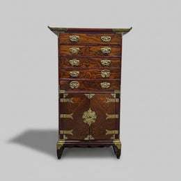 Joseon Style Brass-Mounted Elm Wood Multi-Drawer Storage Chest