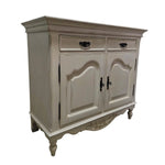 Provincial Two-Door Scalloped Buffet Cabinet in Distressed Cream