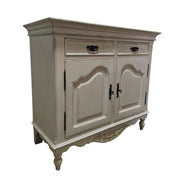 Provincial Two-Door Scalloped Buffet Cabinet in Distressed Cream