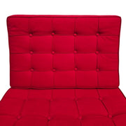 Mid-Century Red Fabric Barcelona Style Chair and Ottoman