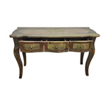 Vintage Brass-Inlay Wooden Console Table