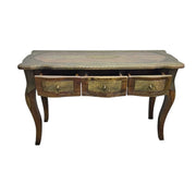 Vintage Brass-Inlay Wooden Console Table