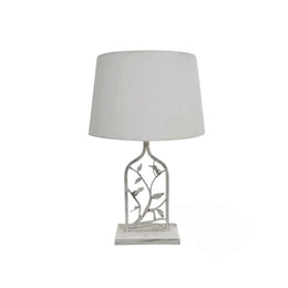 Metal Table Lamp with Bird and Leaf Design