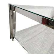 Sculptural Chrome and Glass Two Tier Rectangular Coffee Table