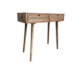 Mid-Century Style Mango Wood and Woven Cane Console Table