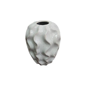 Contemporary Wavy Speckled White Ceramic Vase