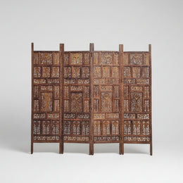 Heritage Hand-Carved Solid Wood 4-Panel Folding Room Divider