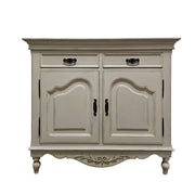 Provincial Two-Door Scalloped Buffet Cabinet in Distressed Cream
