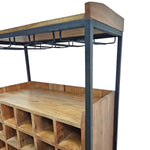 Industrial Solid Timber and Iron Freestanding Bar Cabinet with Wine Rack