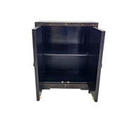 Vintage Oriental Black Lacquered Raised Relief Accent Cabinet