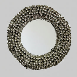 THE One Bella Donna Handmade Polished Nickel Floral Round Wall Mirror