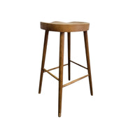 Rustic Carved Wood Saddle Seat Bar Stool